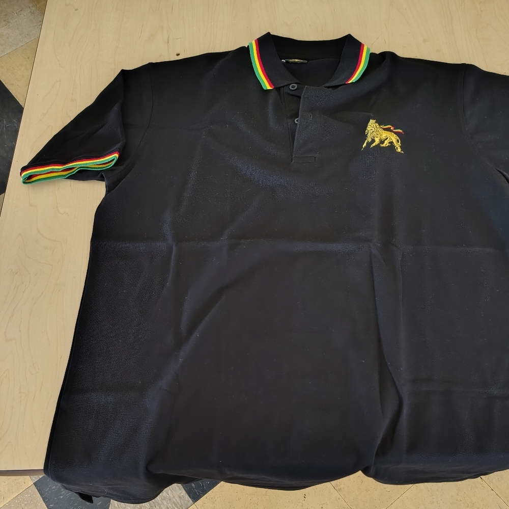 Black Polo Shirt with Lion Embroidery